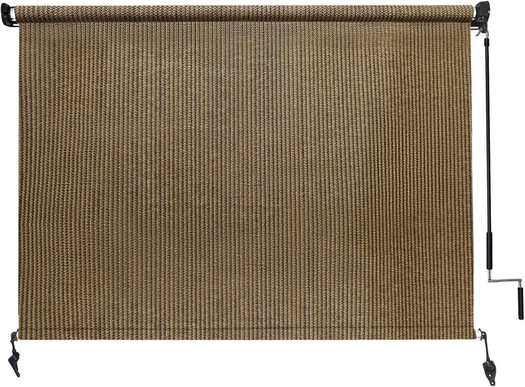 Outdoor Roller Shade,Patio Blind Roll Up Shade Exterior Cordless-12'W x 8'HOutdoor Patio Shades Roll Up Blind with Spliced Pole,Privacy Protection,UV Sun Blocking,One-Piece Fabric,Easy Install & Clean