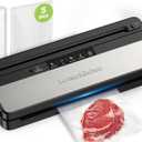 Bonsenkitchen Vacuum Sealer, Multi-Functional Food Sealer with 1 Roll Bag+ 5 Bags, Bag Storage | Built-in Cutter, Silver-Stainless Steel