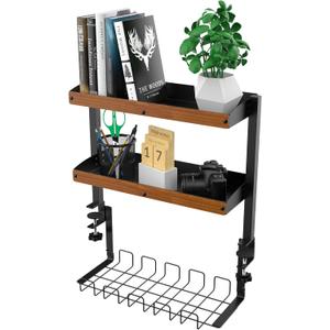 MOKOQI Desk Shelf Clamp On Desk Organizers and Accessories, Desk Extender Above and Under Desk Storage with Cable Management Tray for Office Table Gaming Desk Accessories