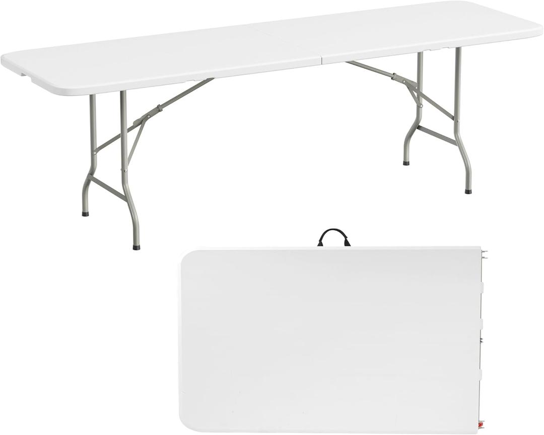 Elevon 8 Feet Heavy Duty Folding Table with Adjustable Height, Fold-in-Half Portable Table for Indoor Outdoor Use - Camping, Picnic, Party, Wedding, Dining, Utility Table