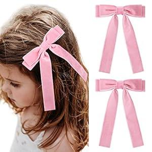 2PCS Pink Bows Girls Hair Clip Ribbon Accessories for Baby Toddlers Teens Kids