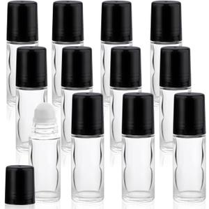 12 Pcs 30ml/1oz Roll On Bottles Empty Essential Oil Roller Bottle Clear Glass Bottle with Plastic Roller Ball & Black Lid for Perfume Cosmetic Oils