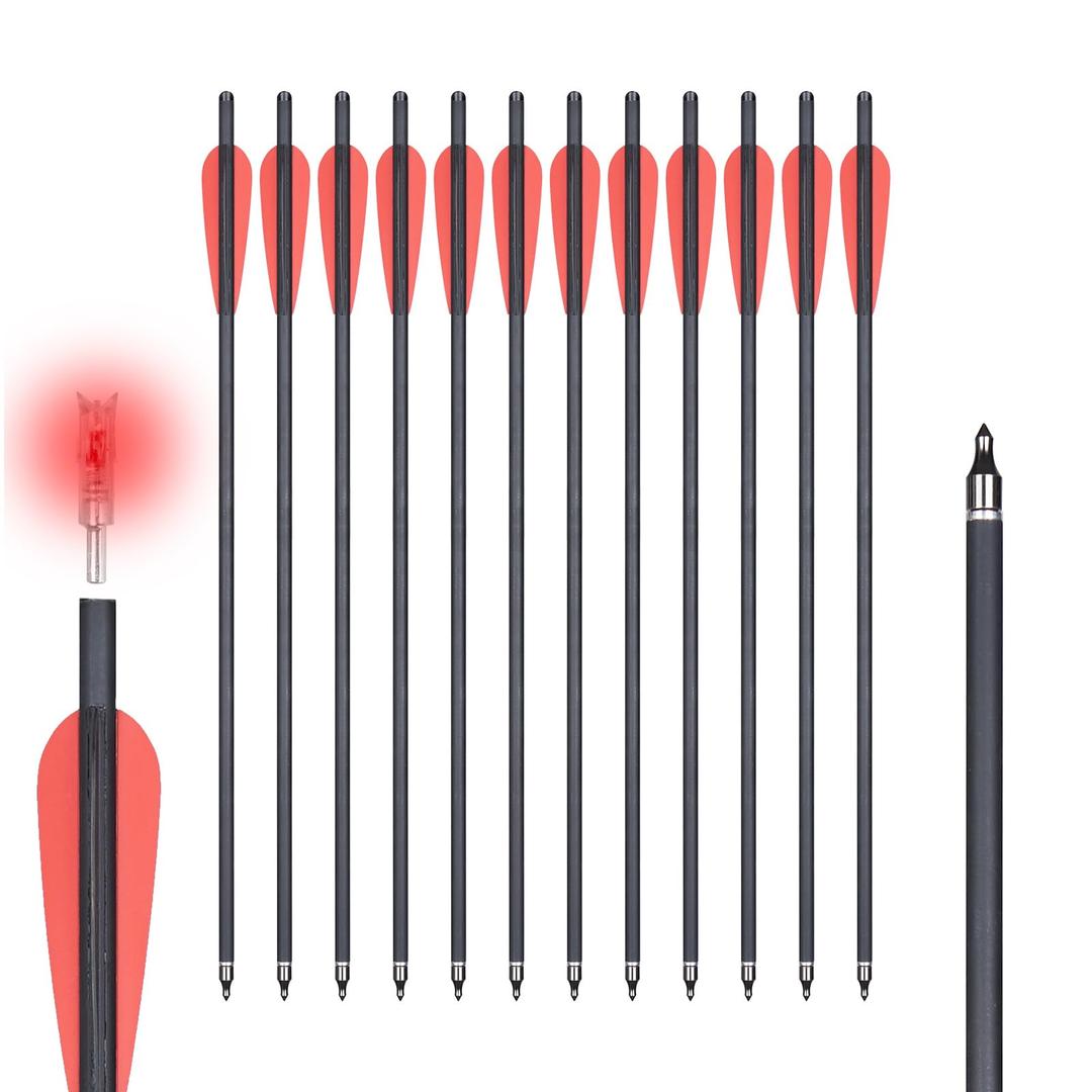 TOPARCHERY Crossbow Bolts 20 Inch（12pcs） with Lighted Nocks(6pcs), Carbon Crossbow Arrows for Practice Outdoor Hunting