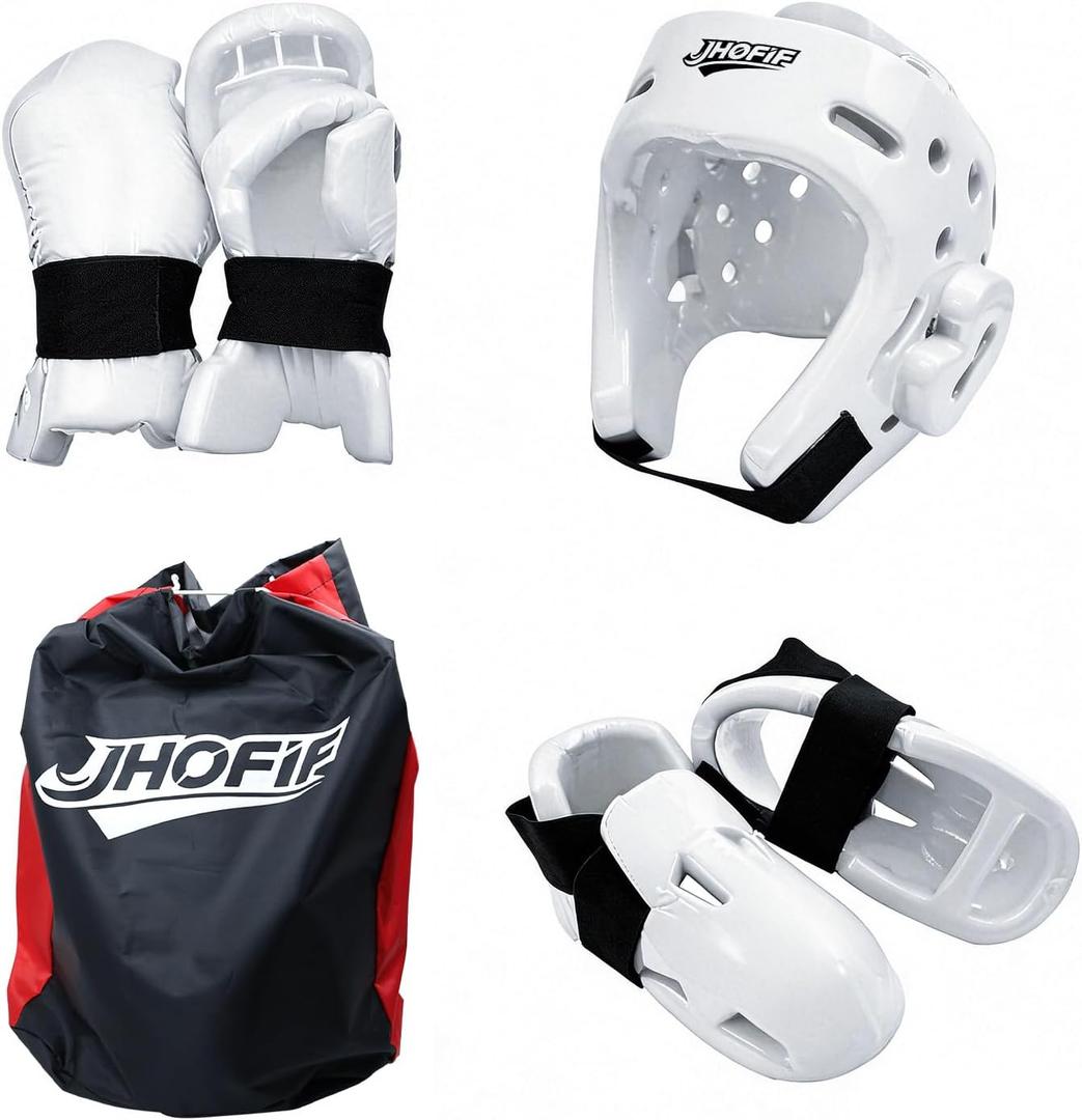 Martial Arts Karate Protective Sparring Gear Package Deal/Gift Adjustable Adult & Youth Headgear, Gloves & Kicks for MMA, Taekwondo, Boxing Training L