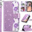 ULAK Compatible with iPhone 13 Pro Max Wallet Case for Women with Credit Card Holders, Designed Flip PU Leather Kickstand Shockproof Protective Cover for iPhone 13 Pro Max 6.7 inch, Flower