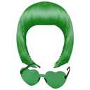 MIAHART Green Short Bob Wig and Sunglass Set, Neon Colored Wigs Costume Colorful Cosplay Wigs Daily Party Hairpieces for Bachelorette Glow in The Dark Neon Party Favors Halloween Decorations Supplies