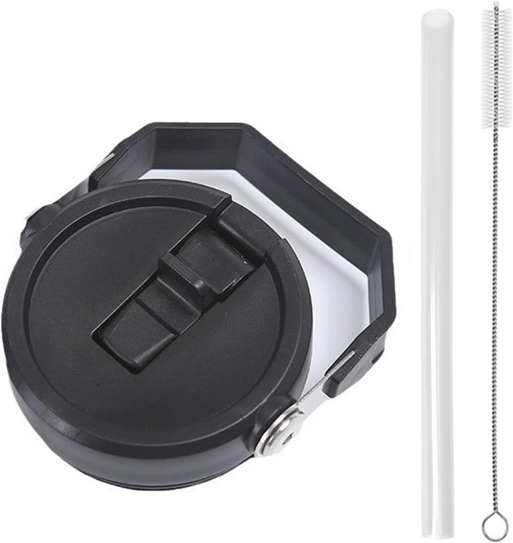 Replacement Tumbler Lid for Stanley IceFlow 20 oz 30 oz Flip Straw Lid with Reusable Straw,Cleaning Brush (Black, 20oz & 30oz)