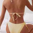 SweatyRocks Women's 2 Piece Bikini Set Striped Halter Triangle Swimsuit Backless High Cut Cheeky Bathing Suit (Yellow, L)