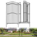 6 Panels No Dig Decorative Garden Fence with Gate  48in H x 13.5ft L, Tall HeavyDuty Square Tube Animal Barrier, Rustproof Dog Fence for Outdoor Yard & Patio Protection