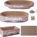 3PCS Cat Scratcher Cardboard, Oval Cat Scratch Pad Bowl Nest for Indoor Cats, Round Cat Scratching Board Corrugated Lounge Cat Bed, Furniture Protector for Couch (Coffee, 15.7 * 10 in)