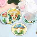 8 Pcs Diamond Art Coasters Waterproof Cover, Mushrooms Diamond Painting Coasters, Diamond Art Coaster Kit Crystal Gem Art Kits for Home Office and Gift 4X4 Inch