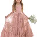 LalaMira Flower Girl Dress Lace Boho Toddler Dresses Ruffle Girl Dress for Wedding Garden Party Holiday Communion Sleeveless (12 Years, Dusty Rose)