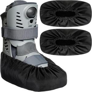 2 Pcs Air Cam Walking Boot Covers for Medical Fracture Waterproof Cast Boots Shoe Covers for Broken Foot Ankle Recovery Protection Machine Rain(Black,Large)