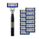 Upgrade 7-Blade Razor for Men, Handle & 3 Refills, Dual Lubrication & Precision Trimmer, Comfortable Shave (1 Razor + 12 Blades)
