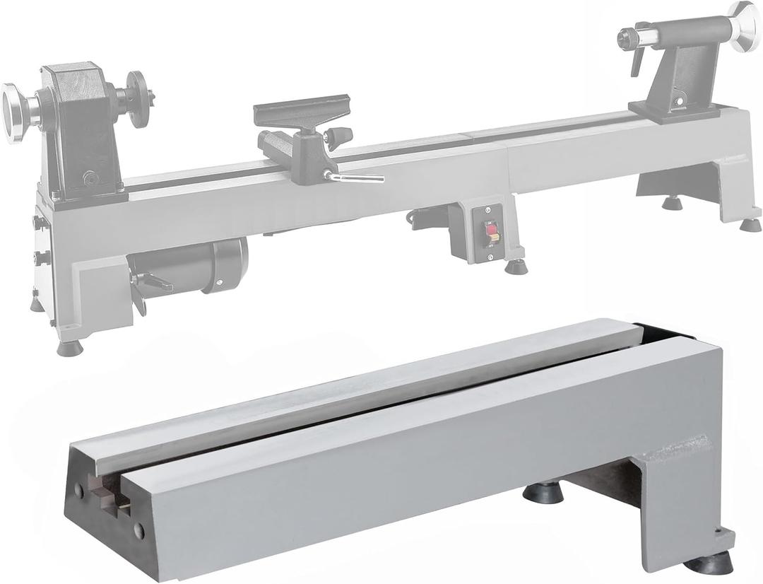 Extension Bed for Woodturning Lathe, Compatible with Harbor Freight Central Machinery 58358 10"X18" Wood lathe in grey color.