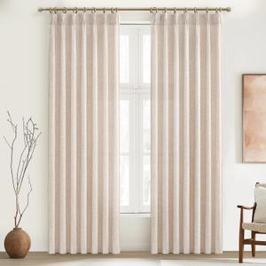 Light Filtering Primitive for Living Room, Thick Linen Semi Sheer Curtains 96 Inches Long 2 Panels Set Rustic Country Oatmeal Beige Curtains Patio Door Window Drapes Window Treatments