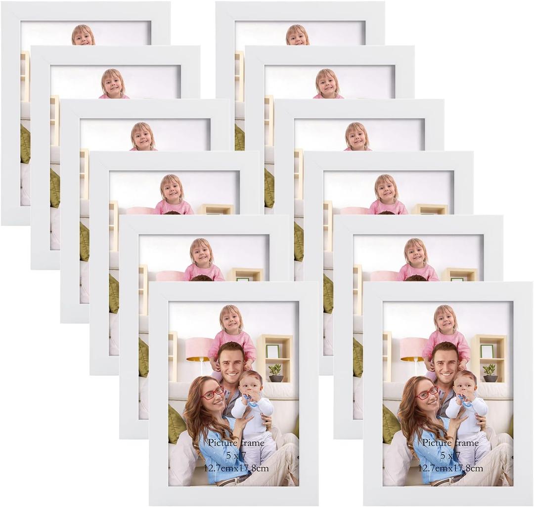 Giftgarden White 5x7 Picture Frame Pack of 12, Multi White Woodgrain 5 by 7 Photo Frames Bulk for Wall or Tabletop Display