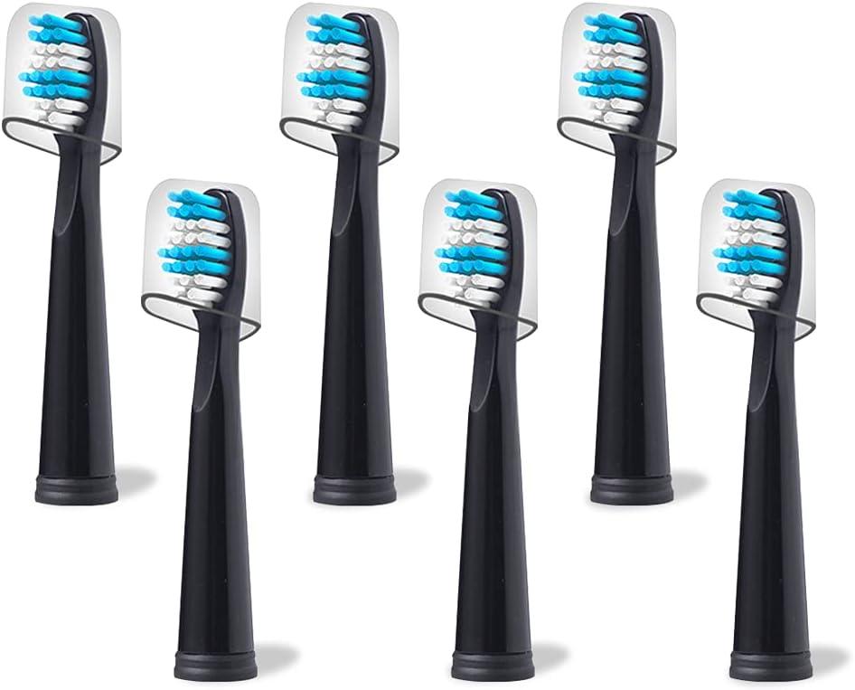 Replacement Toothbrush Heads Compatible with fairywill Electric Toothbrush, Model FW-507/FW-508/2011/959/917/551, D1/D3/D7/D8,W Shape Design Planted with Nylon Bristle (6 Pack - Black)