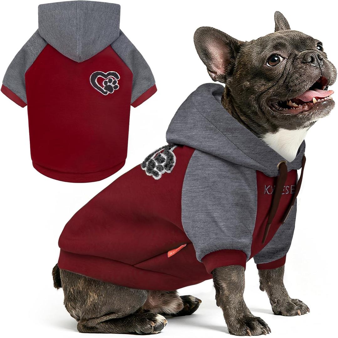 KYEESE Dog Hoodie Stretchy Cat Coat with Leash Hole Dogs Winter Coat for Cold Weather Pet Sweatshirt with Drawstring Soft Dog Clothes for Small Dogs Comfort Cat Sweater Warm Pet Clothes (Medium (9-14lbs), 4#Red)