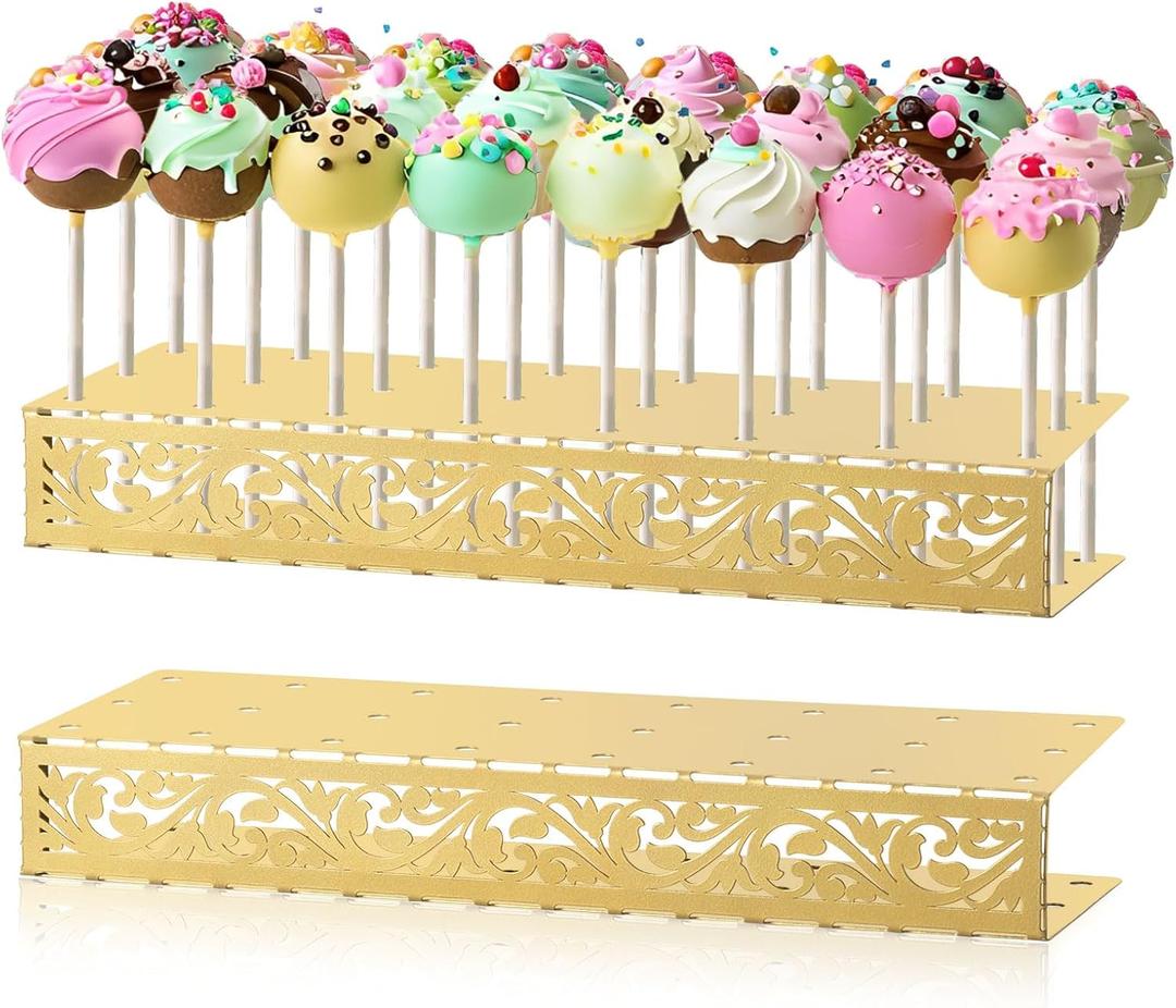 AIM & GGKK Cake Pop Stand, 24 Holes Lollipop Display Stand, Set of 2 Gold Metal Display Holder, Lollipop Holder for Birthday, Baby Shower, Wedding, Anniversary Party Candy Decorative
