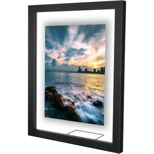 ONE WALL 11x14 Inch Floating Frame, Black Wood Double Glass Float Picture Frame Display 11x14/8x10/5x7 Inch Photos or Plant or Petal Specimens for Wall and Tabletop - Mounting Accessories Included