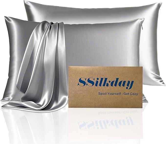 2 x Mulberry Silk Pillow Cases with Zipper, Ultra Smooth Soft Breathable Cooling Pillow Cases for Hot Sleepers, Silk Satin Pillowcase for Hair and Skin, Gifts for Women (Champagne, Standard Size, 1 Pack) (Standard - 2026 Inch)