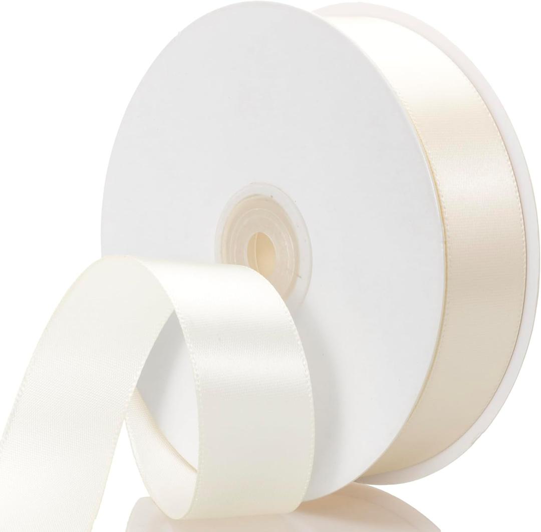 3 x ATRBB Ivory Ribbon 1 Inch x 50 Yards, Single Face Polyester Satin Ribbon for Gift Wrapping, Handmade Roses, Christmas, Wedding, Birthday Party Decorations