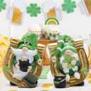 Hodao St Patricks Day Gnome Decorations, Lucky Clover Resin Figurines Set, Irish Holiday Tabletop Decor, Lucky Gnome Gift for Home Shelf Desk, Seasonal Gift Idea (Set of 2)