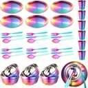 Honeydak 36 Pcs Stainless Steel Utensils Camping Tableware Kit Include Set of 6 Plate Bowl Cups Spoons Forks Knives Flatware Set for Backpacking Camping Hiking and Picnic (Rainbow Color)