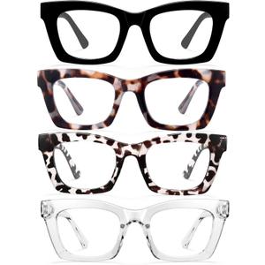 CCVOO +0.5 Stylish Reading Glasses for Women, Eyeglasses, Blue Light Readers for Women, Computer Eye Glasses, Cheaters (Black + Leopard + Tortoiseshell+ Clear)