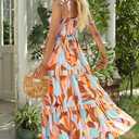 AlvaQ Women's 2025 Summer Sleeveless Floral Print Maxi Dress Strap Square Neck Beach Sun Dress (XL)