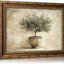 Vintage Gold Framed Olive Tree Wall Art,Pottery Still Life Painting Wall Decor, Neutral Botanical Antique Potted Plant Poster Prints for Farmhouse Kitchen Dining Room Home Decoration 16x24inch
