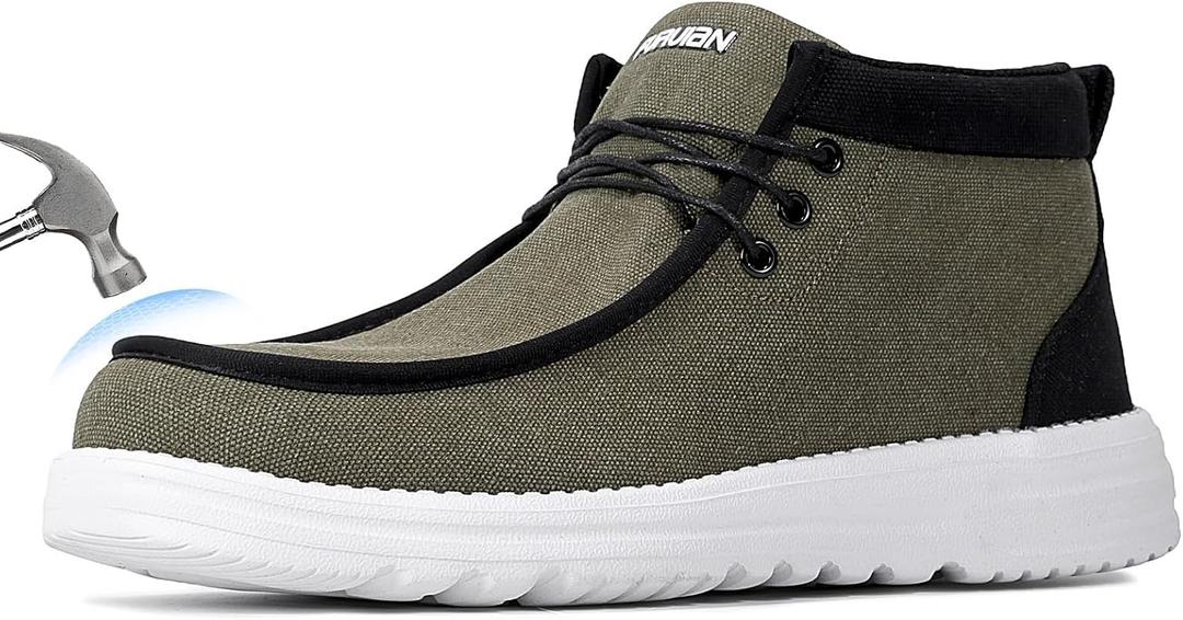 Furuian Steel Toe Shoes for Men High-top Safety Shoes Steel Toe Work Boots for Men Lightweight Canvas Safety Work Loafers Zapatos De Seguridad para Hombres (10, Green)