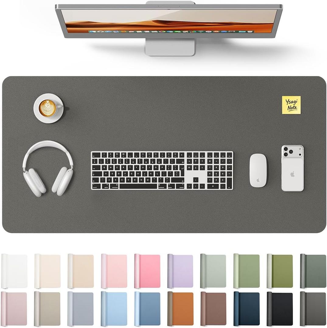 YSAGi Leather Desk Protector, Office Mat, Large Mouse Mat, Non-Slip PU Leather Blotter, Laptop Desk Pad, Waterproof Writing Pad for Office and Home (Dark Grey, 35.4" x 17")
