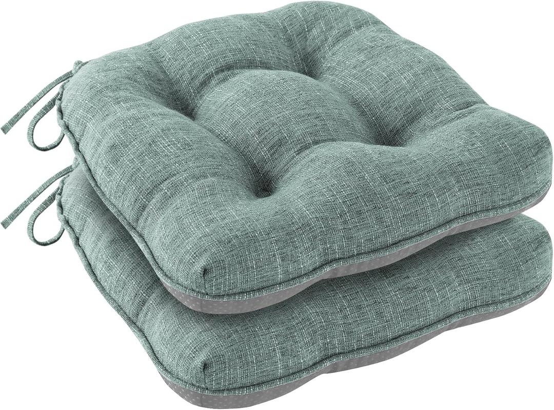 Chair Cushions for Dining Chairs Set of 2, Kitchen Chair Cushions, Chair Pads with Ties Non Slip Backing, Christmas Room Decor, Tufted Memory Foam Seat Cushion 2 Pack, 15.5x15.5x4, Sage Green