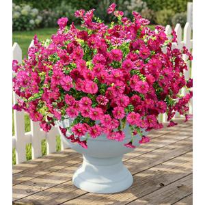 3 x Artificial Flowers Fake Plants for Outdoors Decoration, 12 Bundles Silk Morning Glory with Eucalyptus Realistic UV Resistant Fuchsia Faux Flowers for Outside Planter Yard Patio Garden Home Indoor Urn