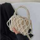 SHESRA Luxury Pearl Bag Chain Bag Purse Bags, Artificial Pearl Clutch Handmade Bags Evening Bags for Wedding Bridal Party Travel 5.1x5.9in