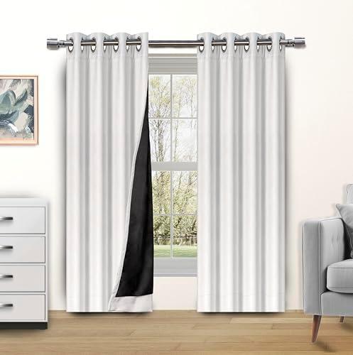 Candy Cottons Blackout Curtains for Bedroom and Living Room, Bedroom Decor, Black Liner for 100% Blackout, Thermal Insulated, Built with Stainless Steel Grommet, Easy Installation, White, 42x63