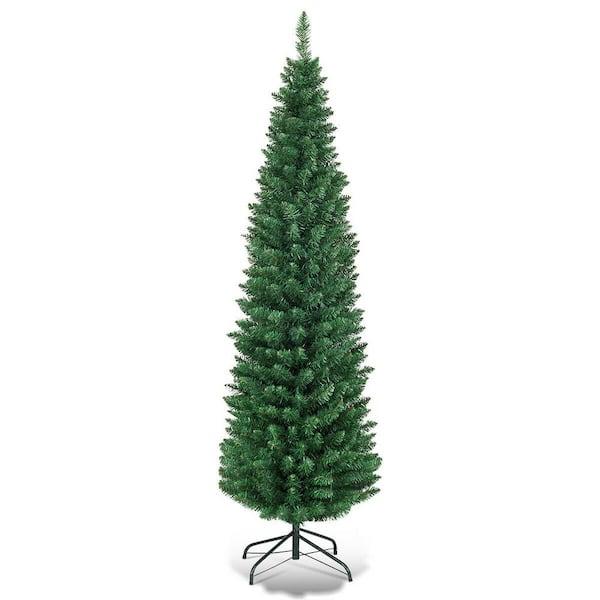 6 ft. PVC Unlit Artificial Slim Pencil Christmas Tree with Stand Home Holiday Decor Green