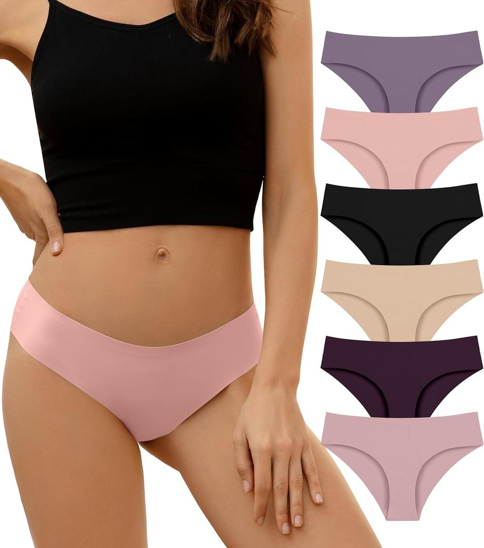 DEANGELMON Seamless Underwear for Women No Show Bikini Panties Comfortable Stretch Invisible Ladies Hipster Briefs (Small, Pink Bubble-6 Pack)