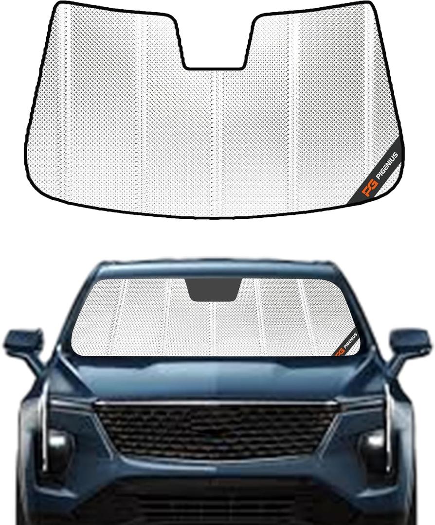 Windshield Sun Shade for Cadillac XT4 2019-2025. Reflective Aluminum Film Front Window Sunshade - BLAZBLOCK (Classic Shiny Silver)