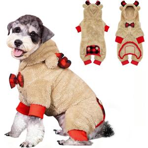 KYEESE Holiday Dog Pajama Christmas Reindeer with Bowtie Red Buffalo Check Small Dog Pajamas Plaid Pet Pajamas,X-Large