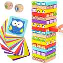 Nene Toys Wooden Tumble Tower Game with Animals & Colors, 4in1 Educational Family Board Game for Kids Ages 39, Creativity & Cognitive Skills Booster  Gift for Boys Girls 3+ Years