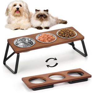 Elevated Cat Bowls, 10 Tilted Stand Anti Vomiting Raise Cat Bowl for Food and Water, 3 Stainless Steel Bowls for Indoor Cats, Kitten and Puppy