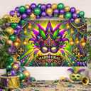 Mardi Gras Backdrop Mardi Gras Festival Mask Banner 71 x 43 inch Festival Carnival Masquerade Dress Up Prom Party Supplies Decorations Photoshoot Photography Background Photo Booth Props