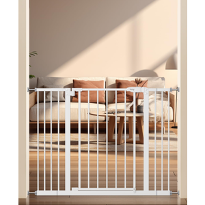 keny 29"-42.5" Baby Gate for Stairs, Auto Close Safety Dog Gate, Pressure Mounted Easy Walk Through Pet Gate for Doorways, Durable Stair Gate, 30" Tall, White