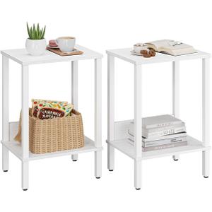 End Table, Side Table, Set of 2, Nightstands with 2-Tier Storage Shelves, Sofa Tables for Small Space, Coach Table for Living Room Bedroom, White UTBT101W2