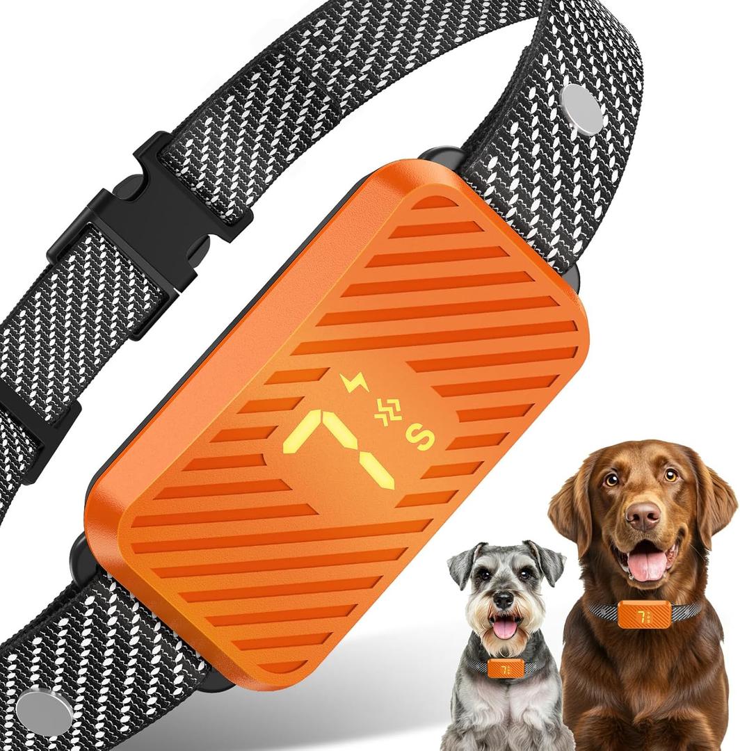 Dog Bark Collar for Large Medium Small Dogs, Effective No-Bark Collar, Smart Barking Collar, Rechargeable Bark Collar with 7 Sensitivity, 3 Modes, Waterproof, Neon Orange (1 Pack)