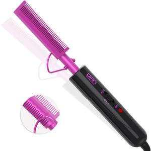 2 in 1 Hot Comb Hair Straightener for Wigs, Black Hair & Beard, Anti-Scald Straightening Comb with Keratin & Argan Oil Infused Teeth, Portable Electric Press Comb Double Side Teeth Ceramic Heat Comb