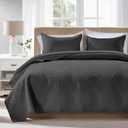 FLYMME King Size Quilt Bedding Set Black Lightweight Bedspreads Set,Modern Style Geometric Weave Stripe Pattern,Soft Microfiber Bed Coverlet 3 Pieces (1 Quilt, 2 Shams)